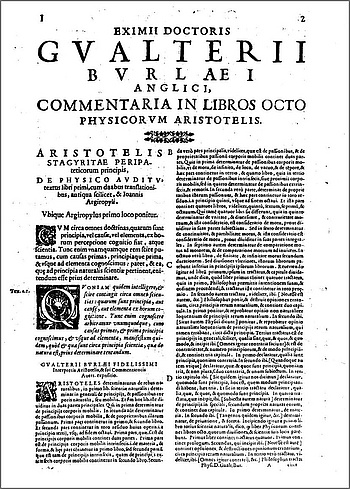 Walter Burley, Expositio in libros octo De physico auditu, Venedig 1609. Anfang von Buch 1.
